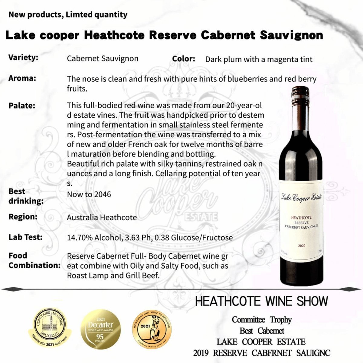Lake Cooper Wines Heathcote Cabernet Sauvignon 2021 (6 Bottles) — wine from Australia