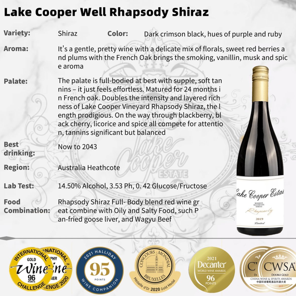 Lake Cooper Wines Rhapsody Shiraz 2020 (6 Bottles) Heathcote, Victoria — wine from Australia
